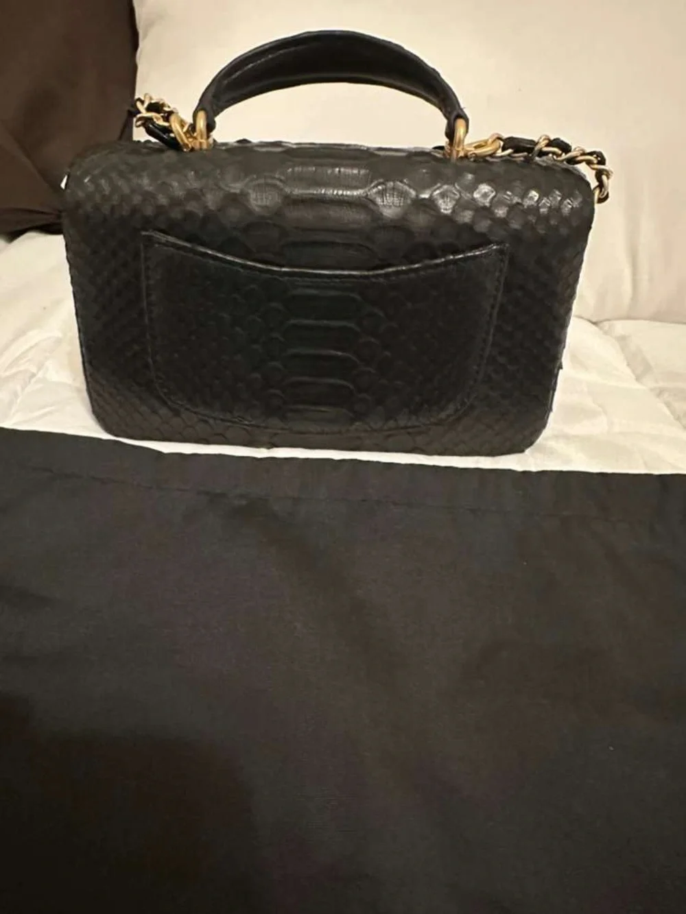 Genuine Python Coco Handle Small Flap Black GHW mini